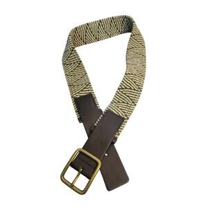 Herringbone Weave Tapestry Belt Cotton Blend Women's Cream Brown Size 34